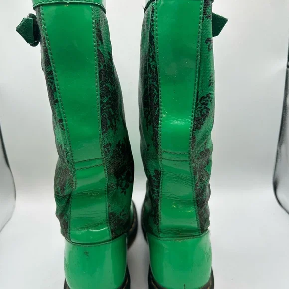 RARE Dr Martens green floral Rain Nellie  Wellies Welly Wellington boot vintage - Picture 14 of 16